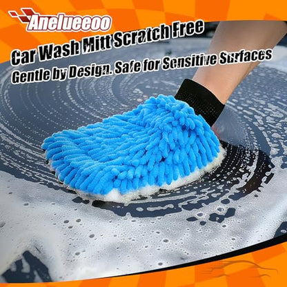 Car Wash Mitt Microfiber, Premium Chenille Microfiber Wash Car Mitts Sponge Scratch Free & Lint-Free, Mitts Waterproof Lining 4 Pack Blue (8''X12'') - size: XCST_8X12IN_SB_4PCS