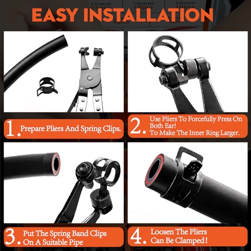 352Pcs Spring Band Hose Clamp Kit with Pliers, 15 Sizes 6-25mm Black Carbon Steel Spring Clamps for Fuel Lines Coolant Vacuum Hoses,Automotive Marine DIY - color: 352-piece