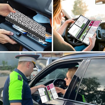Car Registration and Insurance Holder, with Magnetic Closure for License, Cards and Documents, All Vehicle Needs and Car Accessories (Leopard-White) - color: Leopard-White