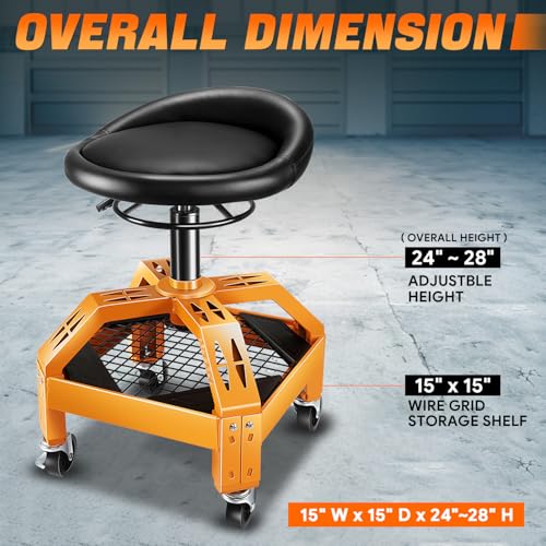 DNA Motoring Rolling Padded Seat Adjustable Height Seat 330lbs Capacity Rolling Mechanic Creeper Stool, W/Tool Storage Drawer & Tray, Black/Yellow,TOOLS-00599 - style: Grid Tray Yellow