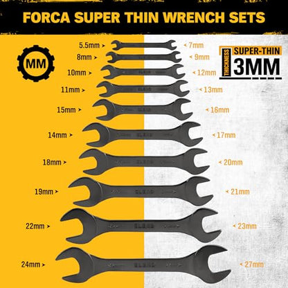 ELEAD 10-Piece Super-Thin Open End Wrench Set, Metric 5.5-27mm, CR-V Nickel Plated, 3 mm Thickness for Tight Spaces, 5.5, 7, 8, 9, 10, 11, 12, 13, 14, 15, 16, 17, 18, 19, 20, 21, 22, 23, 24, 27mm - color: 10-piece Super-thin Metric Black