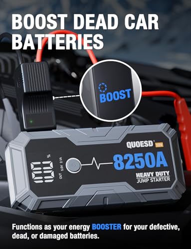 8250A Jump Starter Battery Jump Starter Battery Pack (for All Gas or 10.0+L Diesel), 12V Potable Heavy Duty Car Jump Start with 60W Power Bank 24-Months Stand-by Time - size: 8250A