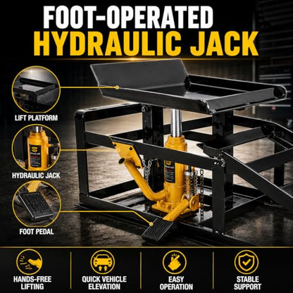 Car Ramps 2 Pack, Heavy Duty Steel Hydraulic High Lift Service Vehicle Ramps with Pedal, 5 Ton Low Profile Hydraulic Car Ramps with Support Jack for DIY Auto Beauty,Black - color: Black