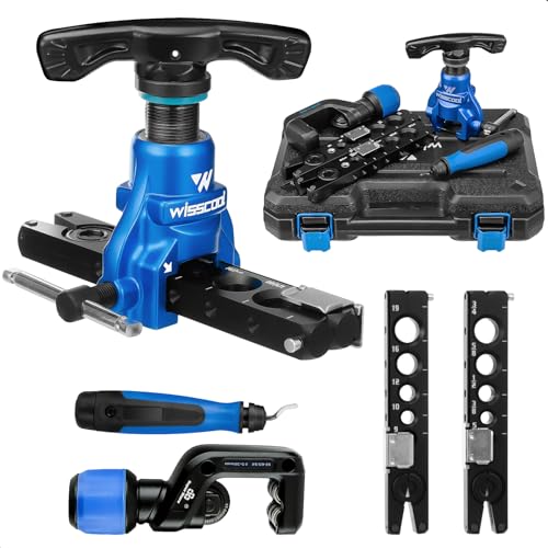 Wisscool Flaring Tool Kit 1/4”-3/4” and 6-19mm, Single 45° (5 in 1 Set) | 6 Dies Eccentric Tubing Flare Tool with Clutch Deburring Tool Cutter for Copper Pipe Tube - size: 5 in 1 Kit