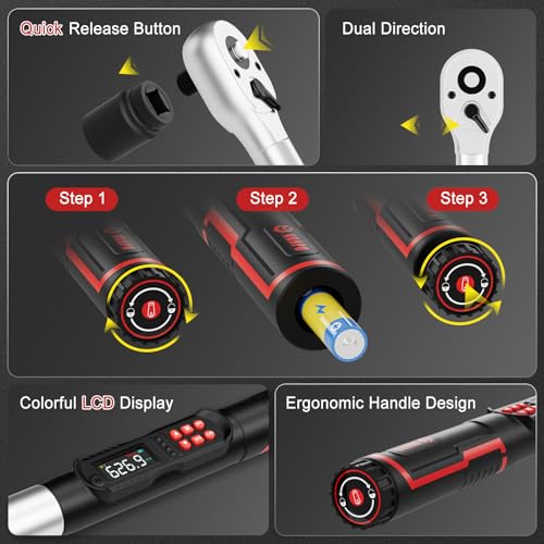 VANPO Digital Torque Wrench 3/4-Inch 31–627 ft-lb for Heavy Equipment | ±2% Accuracy, Electronic Torque Wrench with LED, Buzzer, Vibration Alert for Heavy Truck, Industrial Equipment & Agricultural - size: 3/4-inch 31-627 Ft-lb/42-850 Nm
