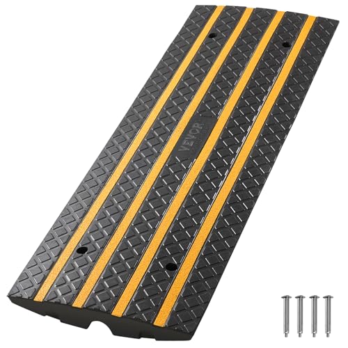 VEVOR Car Driveway Rubber Curb Ramp, 1 Pack 4FT Long Heavy Duty Low Profile Slope Ramps, 2.6’’ Rise, 33069 lbs Load Capacity, Reflective Safety Strips, for Vehicles, RVs, and Wheelchairs - size: 48.8-inch-Long (1 Pack)