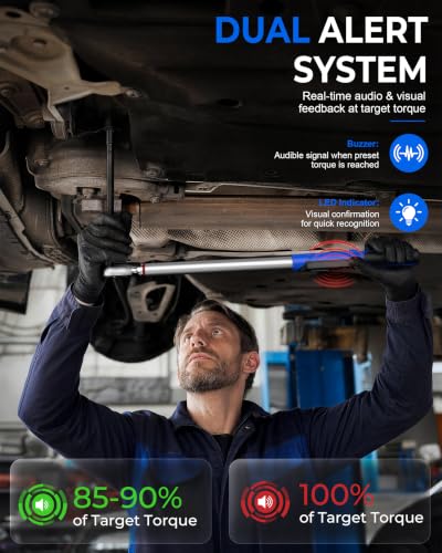 1/2 Drive Digital Torque Wrench ±2% Accuracy 4 Unit For Car Repair | 12.54-250.7ft-lb (17-340 N.m)，4 Unit: N·m, in-lb, ft-lb, kg·m，Extended Design：26.5”，Peak & Track Modes，LED & Buzzer Alarm - size: 12.54-250.7 Ft. Lb, style: Auto Repair Tools，Tire Remova