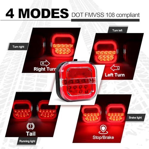 NeaLia CD28 Magnetic Wireless Trailer Lights, Rechargeable Tow Light Kit | IP67 Waterproof, Brake/Turn/Running Signal for Truck, RV, Camper, Boat, Caravan - color: Red