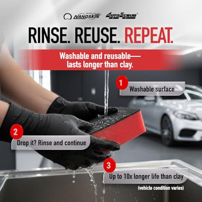 Nanoskin AUTOSCRUB Surface Prep Sponge - Medium Grade - Patented Clay Bar Replacement Tool to Remove Embedded Contaminants Before Wax & Coating | Safe for Painted Surface, Glass, Plastic, Metal & More - style: Medium Grade