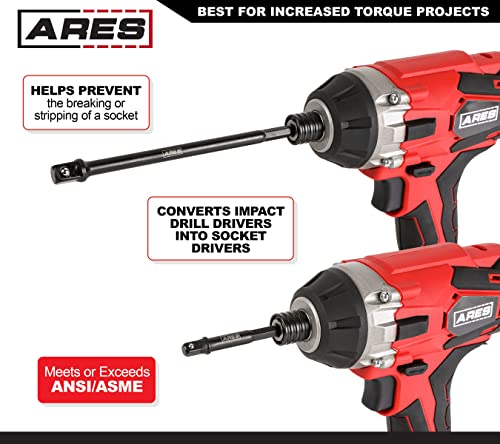 ARES 22025 – 6-Piece 3-Inch and 6-Inch Impact Grade Socket Adapter Set - Turns Impact Drill Driver into High Speed Socket Driver - 1/4-Inch, 3/8-Inch, and 1/2-Inch Drive with Storage Holder - size: 3-Inch and 6-Inch Socket Adapter with Holder