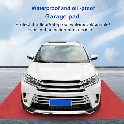 Extra Large Garage Floor Mat, 7.4ft x 17ft Absorbent Oil Spill Mat for Under Car Waterproof Garage Carpet with Non-Slip Backing Cuttable Flooring Rug for Car, Motorcycle, Garages Protection Red