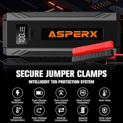 ASPERX Car Jump Starter, 4000A Peak Battery Starter for All Gas or 10.0L Diesel Engines, 12V Battery Starter, Jump Box with USBA, Lithium Battery Booster with Built-in LED Light - color: Ink