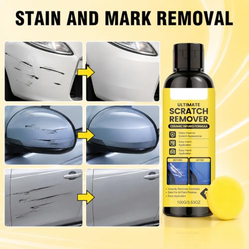 Scratch Remover,Car Paint Repair Paste for Light Scratches Ultimate Scratch Remover,Plastic Polish Scratchs Removers,Car Scratchs Repair Paste (3.38 Oz,3*Polishing Cloths,1*Cleaning Sponge) - color: 3.38 Oz,3*Polishing Cloths,1*Cleaning Sponge