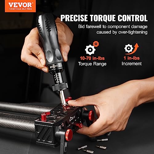 VEVOR 1/4" Drive Screwdriver Torque Wrench with Scale, 10-70 in/lbs Torque Range, 1 in-lbs Torque Increment Torque Screwdriver with Bits & Case - size: Pro 10-70 in-lb