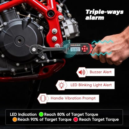 3/8" Digital Torque Wrench With Spark Plug Socket, 5-99.6 Ft.lb | ±2% Accuracy, Bright LED Display, Smart Triple Alert System, Peak & Track Modes, Preset Memory & Multi-Application - size: 3/8" 9pcs-Spark 6.8-135N.m/5-99.6Ft.lb