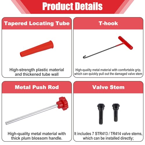 37Pcs Tire Valve Stem Tool,with TR413/414,4-Way Valve Core Removal Tool | T-Handle Puller,Push Rod&Gloves,Valve Stem Removal Tool,Quickly Replacement Tool Kit,Car, Truck, Motorcycle