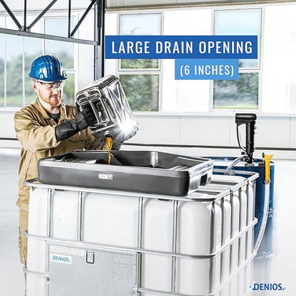 DENIOS® IBC Tote Funnel - Premium IBC Funnel chemically Resistant Polyethylene in Grey – 1x - Large Drain Opening (4.9in) - Made in USA - color: Grey