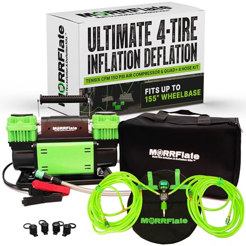TenSix 12V 150 PSI Portable Dual Cylinder Air Compressor 10.6 CFM + Quad+ 4 Tire Inflation & Deflation Hose Kit - Fits Up to 155" Wheelbase Digital Gauge - Complete Offroad Air Up & Down System - size: 10.6 CFM Compressor with 155 Inch Hose Kit