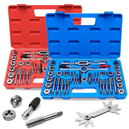 80 PCS Tap and Die Set SAE and Metric, Standard and Metric Threading Tool Kit for Internal and External Threads, Tap & Die Sets with Wrenches for Automotive, DIY, and Metal Repair - size: 80 Pcs Metric&SAE