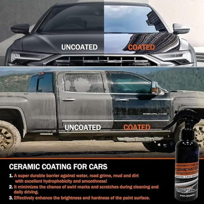 Heavy Duty Car Clay Bar Kit with Ceramic Coating Spray - Auto Detailing Clay System with Clay Block, Synthetic Lubricant & Rapid Ceramic Paint Sealant for Maximum Gloss & Unmatched Smoothness