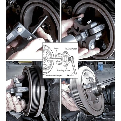 Harmonic Balancer Puller Kit, Adjustable Upgraded 3-Jaw Puller for Removal | Harmonic Balancer Damper Pulley Puller Kit, Compatible with Ford GM Chrysler Cadillac Chevy Trucks Mitsubishi - color: Blue Case