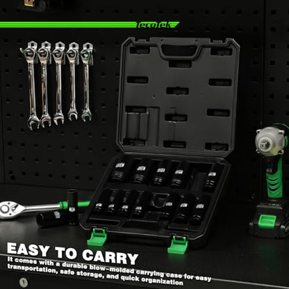 TecoTek 14PCS 1/2" Deep Drive Impact Socket Set, 6-Point, SAE (3/8" to 1-1/4"), CR-MO Steel, With a Storage Case - size: 0.375-1.250 inches (14 Pieces)