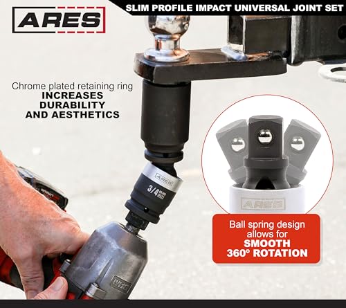 ARES 2061001 – 3/4-Inch Drive Slim Impact Universal Joint – Impact Rated U-Joint Features Slim Profile for Enhanced Access – 360-Degree Swivel Angle - size: 3/4-Inch Slim