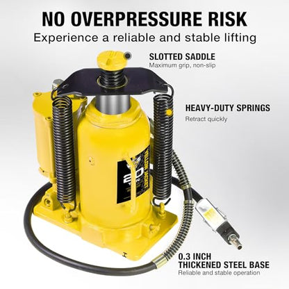 YELLOW JACKET 20 Ton Pneumatic Bottle Jack – Heavy-Duty Air/Hydraulic Lift for Trucks & Autos, Manual & Air Pump Operation, Yellow