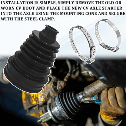 2PCS CV Axle Boot Repair Kit with 4 Stainless Steel Clamps and 6 Cable Ties, Universal CV Joint Boot for 19mm-24mm Shafts, Silicone Waterproof Dustproof Split Tie Rod Boots for Most Vehicle