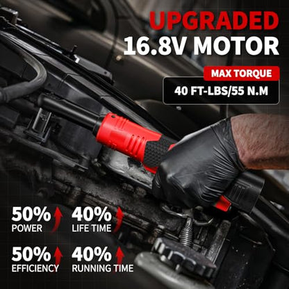 FULLYEA Electric Ratchet Wrench Set,40 Ft-lbs, 550 RPM, 16.8V Cordless Ratchet Wrench 3/8", Variable Speed Power Ratchet Tool Kit with 1/4" Adapter, LED Light, 2 * 2.0Ah Batteries and Fast Charger