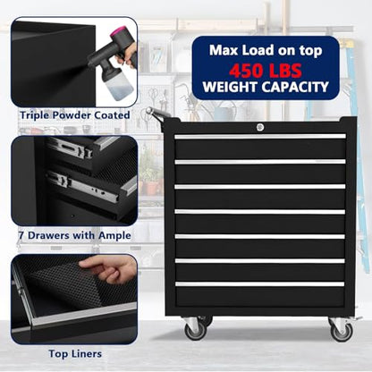 7-Drawer Rolling Tool Chest with Lock, Heavy-Duty Mobile Tool Storage Cabinet, Tool Cart Organizer for Garage Workshop - style: 7-Drawer