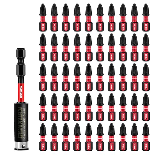 Geinxurn Impact Tough #2 Phillips 1 in. Insert Driver Bits,50Pack PH2 Screwdriver Bits Set with 1Pcs Impact Bit Holder,Bulk - size: 1"-PH2-51PCS