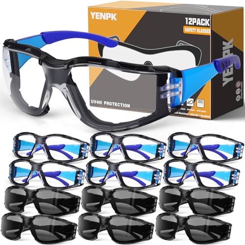 Safety Glasses for Men and Women, Anti-Fog UV Protection, Clear Lens Eye Protection Glasses Impact Resistant - color: 12pack-clear & Gary