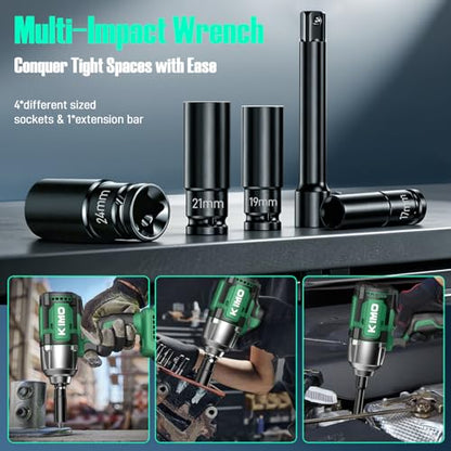 KIMO Impact Wrench 1/2 Inch, 890Ft-Lbs(1200N.m), 4000RPM/2900IPM Brushless Motor High Torque Impact Driver w/Battery, 3 Modes, Variable Speeds, LED Light, Cordless Impact Gun for Car/Truck, 4.0Ah - size: 4.0Ah