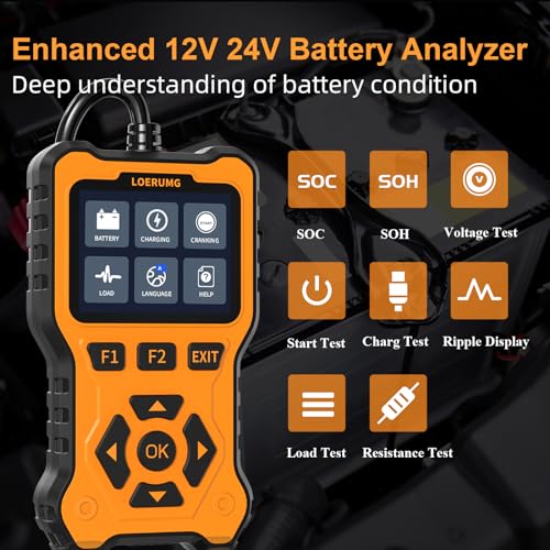 Car Battery Tester 12V 24V Load Tester,100-2000CCA Automotive Alternator Tester Battery Analyzer Digital Charg System Scan Tool Crank System Tester for Truck Marine Motorcycle SUV Boat.