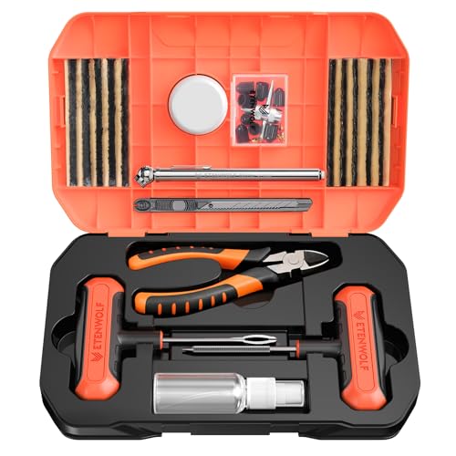 ETENWOLF Tire Repair Kit 42 Pcs, Heavy Duty Tire Plug Kit to Fix Punctures | Tire Repair Tool with Plugs for Car, Motorcycle, ATV, Jeep, Truck, Tractor, Gifts for Him Her Men Women, Vivid Orange - color: Vivid Orange