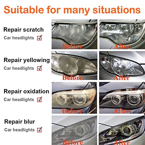 Headlight Restoration Kit, Car Headlight Glass Scratch Renovation Tool, Automobile Headlight Lens Polish Repair Tool with UV Block Coat to Remove Yellowing, Haze, Oxidation for Taillights, Foglights - size: L
