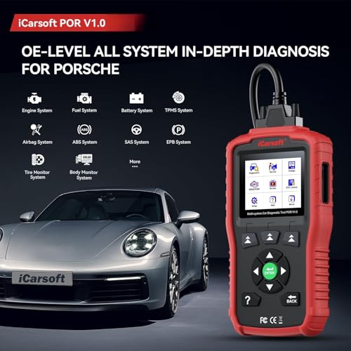 iCarsoft POR V1.0 for All System Diagnostic Tool Porsche 1996-2025 Oil/SAS Reset Battery Test 10 OBD2/EOBD Modes CAN FD Car Scan Code Reader/DTC/Live Data/Freeze Frame Lifetime Free Update Scanner