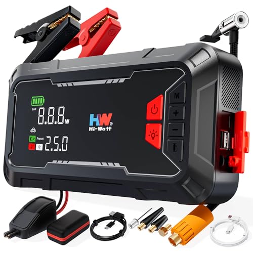 HW Car Battery Jump Starter with Air Compressor, 12V 2000A | 44.4Wh, 160PSI, 65W Fast Charging, Air Chucks and USB Cables