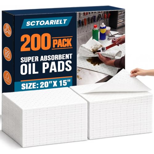 200 Pcs Oil Absorbent Pads, 15" x 20" Heavy Dimpled Garage Absorbing Mat | (White) Polypropylene Oil Spill Mat, Use in Home Garage, Workshop, Basement, Workbench Use in Spill Control - color: White, size: 200 Pack / 15"x20"