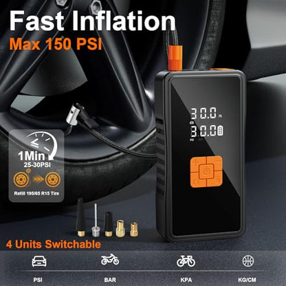 Preciva 8000mAh Jump Starter - 8000A Peak Car Battery Charger with Smart Air Compressor (150PSI), Tire Repair Kit, Power Bank, Digital Gauge & LED Emergency Light for Car, Truck, Motorcycle