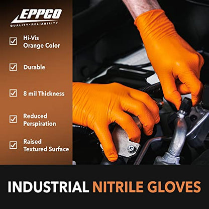 EPPCO TigerGrip 8-Mil Nitrile Glove Disposable Powder, Latex Free Textured Superior Grip Orange Gloves, Medium, Box of 100 - size: Medium (Pack of 100)