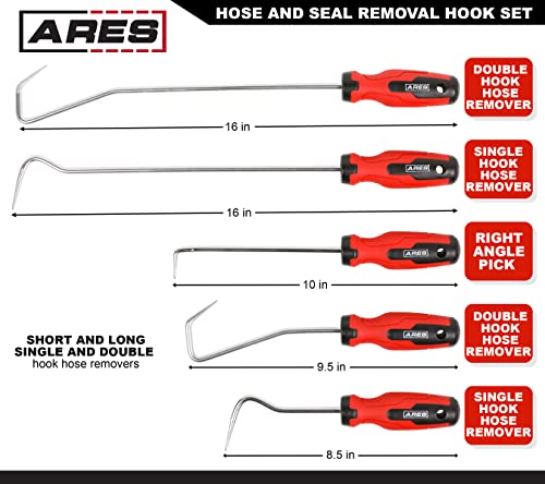 ARES 10038 Hose and Seal Removal Set, 5-Piece, Chrome-Plated | Includes 90 degree seal pick and single and double offset hose removers; chrome-plated steel shafts - size: 5-Piece Hose + Seal Removal Set