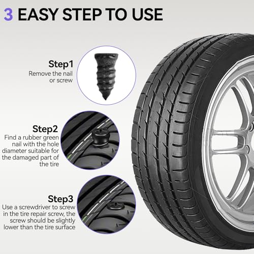 AUTOXBERT Flat Tire Repair Kits, 75 PCs Universal Tire Screw Plug Kit with Screwdriver Heavy Duty Flat Tire Puncture Repair Kit for Cars, Trucks, Motorcycles, ATV, RV, Tractor, Trailer, Lawn Mower - size: 75pcs Compact+kit