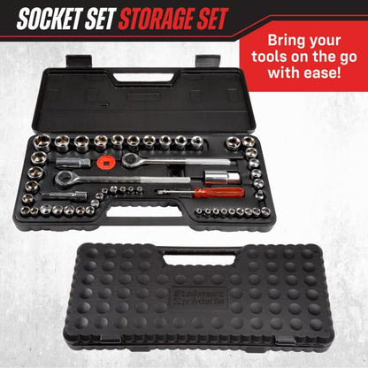 52-Piece Drive Socket Set - 1/4, 3/8 and 1/2 Sockets - SAE and Metric Tools for Mechanics, Craftsmen, and Homeowners - Tool Kit by Stalwart