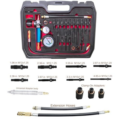 Professional 46-Piece Diesel & Petrol Engine Compression and Leak Down Tester Kit | Dual Gauge Diagnostic Tool for HDI, TDCi, Pumpe Duse Engines | Automotive Cylinder Leak Maintenance Test