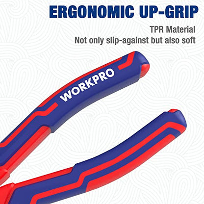WORKPRO Premium 6” Needle Nose Pliers, Paper Clamp Precision, Heavy-Duty CRV Steel, Soft Grip with Wire Cutter, Long Nose Cutting Pliers - style: 6-inch