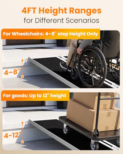 Wheelchair Ramp 4FT, gardhom 800 Lbs Aluminum Portable Folding Handicap Ramp Wheel Chair Ramp for Home Steps Threshold Doorways Stairs Curbs Scooter - size: 4 Foot (Pack of 1)