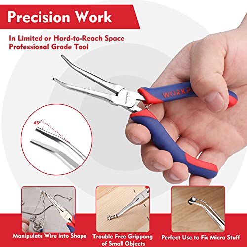 WORKPRO 2-Piece 6" Mini Needle Nose Pliers Set(Smooth Jaw), Long Nose Pliers, Bent Nose Pliers with Comfort Grip Handles, Jewelry Plier For Wire Wrapping, Handmade Craft, Jewelry Making, 6" 2PCS - size: 6" 2PCS