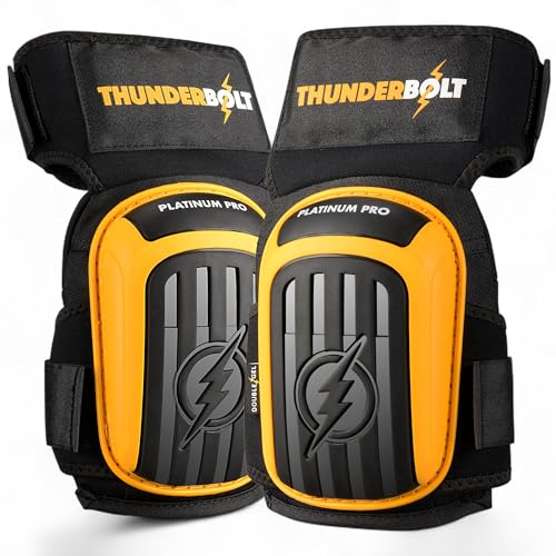 Thunderbolt Knee Pads for Men Construction Knee Pads for Work for Men and Women with Double Gel for Gardening Flooring Roofing Heavy Duty with Extra Thick Foam and Strong Adjustable Non-Slip Straps - color: YELLOW (PLATINUM PRO)